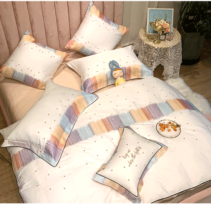 Long-Staple Cotton Star Embroidered Bedding Set - 4-Piece Satin Weave Collection