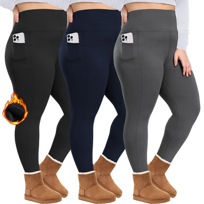 Fleece-Lined Yoga Pants for Women - High-Waist Cropped Leggings with Pockets