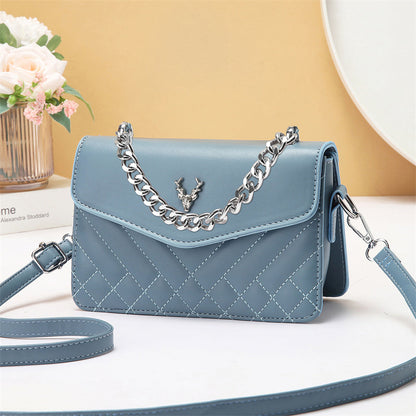 Quilted Mini Shoulder Bag with Chain Strap - Retro Style Waterproof Handbag