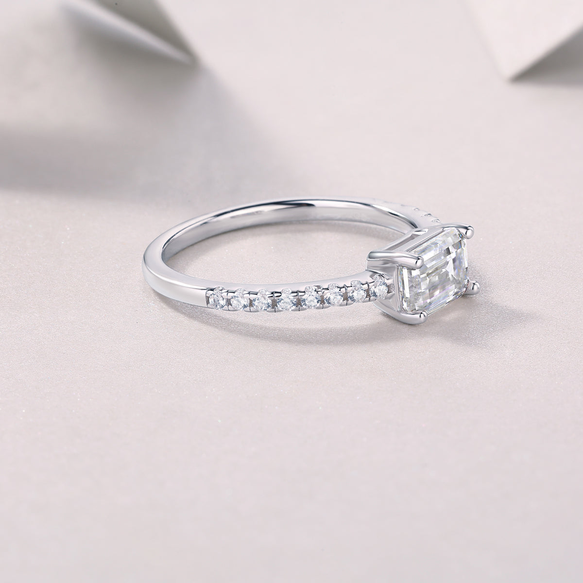 Octagonal Moissanite Ring in S925 Sterling Silver with Platinum Plating