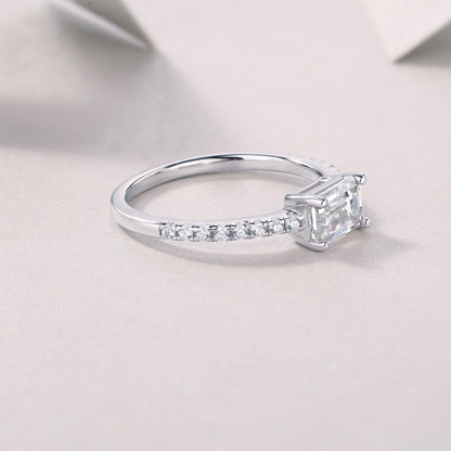 Octagonal Moissanite Ring in S925 Sterling Silver with Platinum Plating