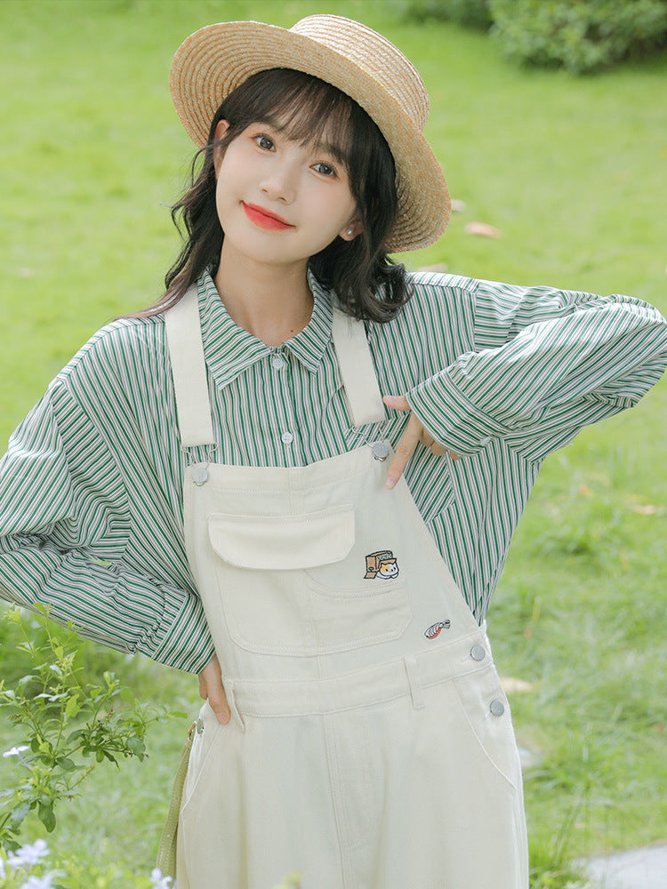 Women's Solid Color Denim Straight Overalls - Fashion Sling Style