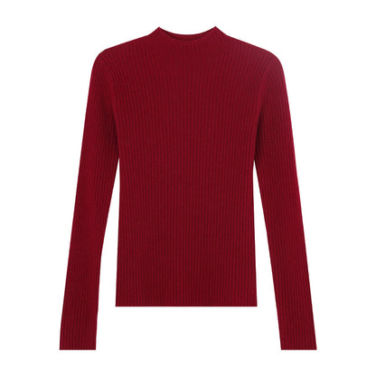 Women's Half High Collar Wool Knitted Base Layer Shirt - Pullover Sweater