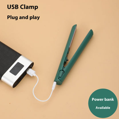 USB Mini 2-in-1 Hair Curler & Straightener | Portable Dual-Use Styling Tool | Dark Green, Pink, White, Blue