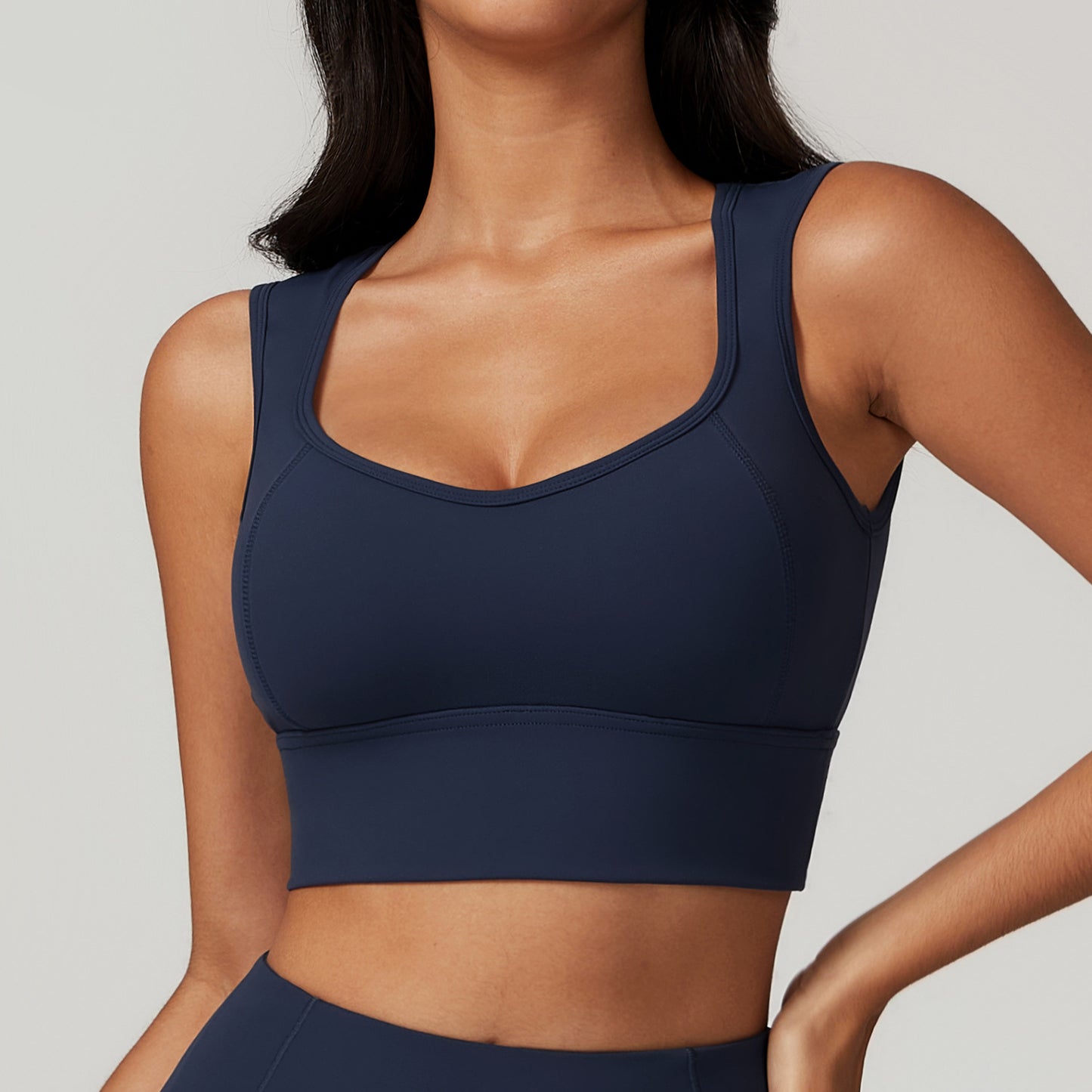 Brushed Nylon Sports Bra with Moderate Support - Fixed Strap Design