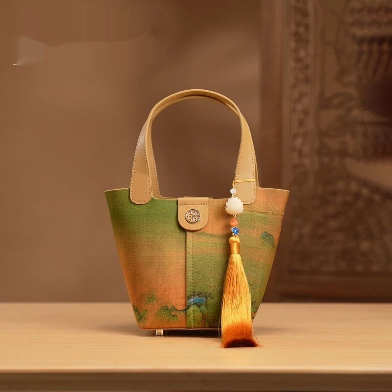 Premium Silk Basket Bag - Traditional Chinese Style Clutch with Tassel
