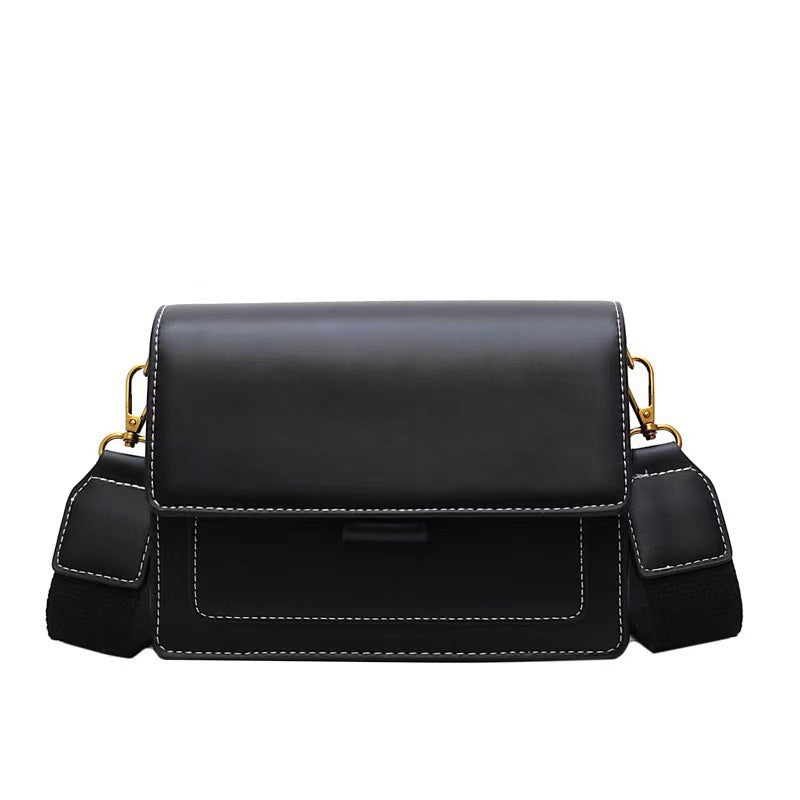 PU Leather Chain Shoulder Bag - Small Square Crossbody with Wide Strap