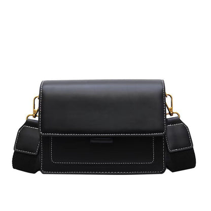 PU Leather Chain Shoulder Bag - Small Square Crossbody with Wide Strap
