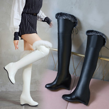 Women's Thigh High Wedge Winter Boots - Over The Knee Fur Plush Heels