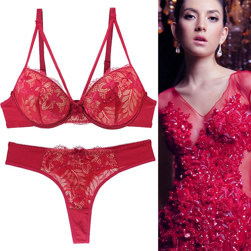 Women's Push-Up Lace Bra Set - Cotton Molded Cup with Moderate Lift