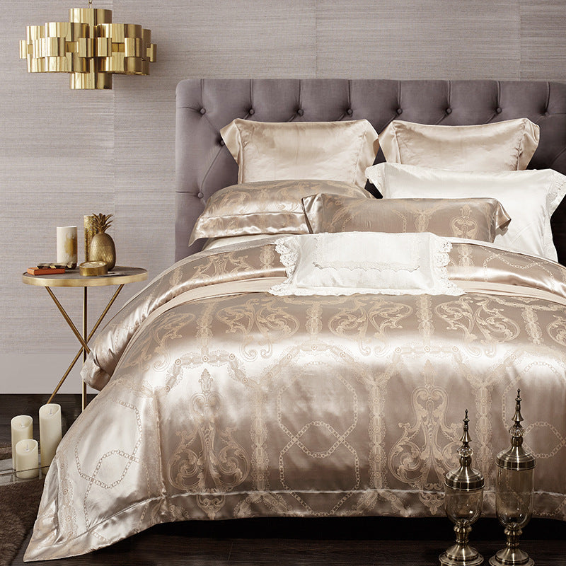 Silk Tencel Jacquard Bedding Four-Piece Set - Luxury Duvet Cover and Sheet Set