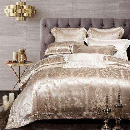 Silk Tencel Jacquard Bedding Four-Piece Set - Luxury Duvet Cover and Sheet Set