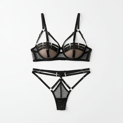 Women's Corset Bra and Panty Set with Leg Rings - Supportive Polyester Lingerie