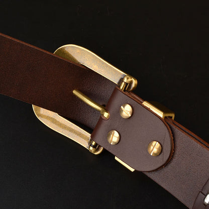 Men's Genuine Leather Belt with Solid Brass Buckle - Casual Pin Buckle