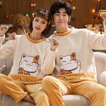 Couples Flannel Pajama Set - Warm Velvet Thickened Sleepwear for Men & Women