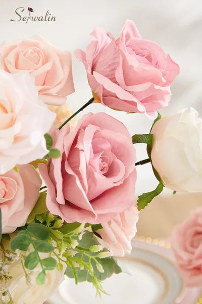 Artificial Silk Flowers for DIY Wedding Bouquets - Blush Pink & White Rose Centerpieces