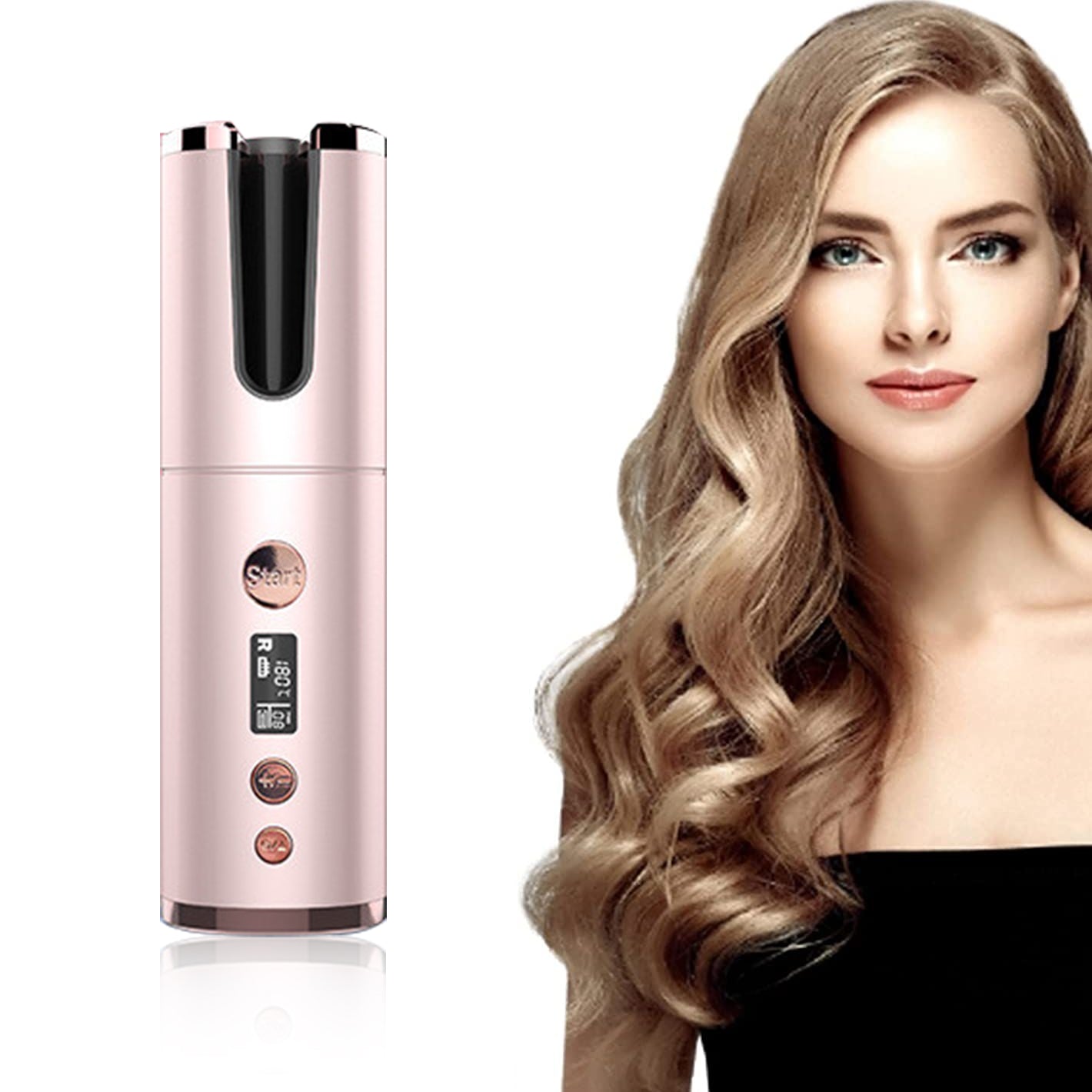 Wireless Rechargeable Automatic Rotating Curling Iron - Portable USB Hair Curler