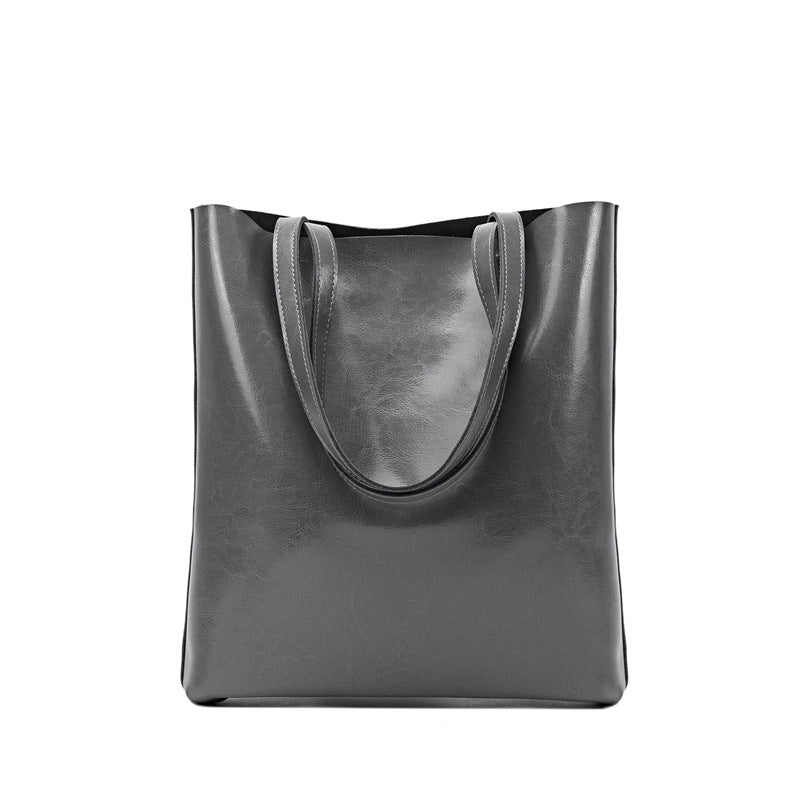 Women's Genuine Cowhide Leather Bag - Stylish and Simple Design with Double Straps