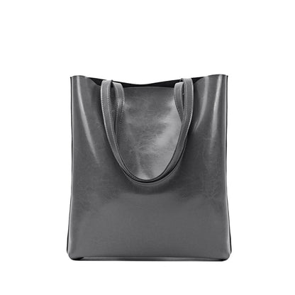 Women's Genuine Cowhide Leather Bag - Stylish and Simple Design with Double Straps