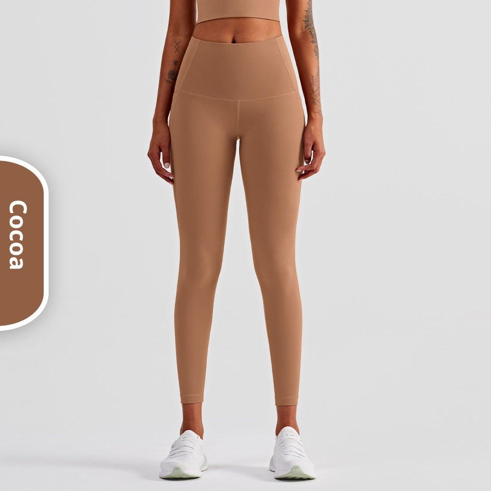 High-Waist Yoga Pants with Pockets - Women's Brushed Nylon Fitness Leggings
