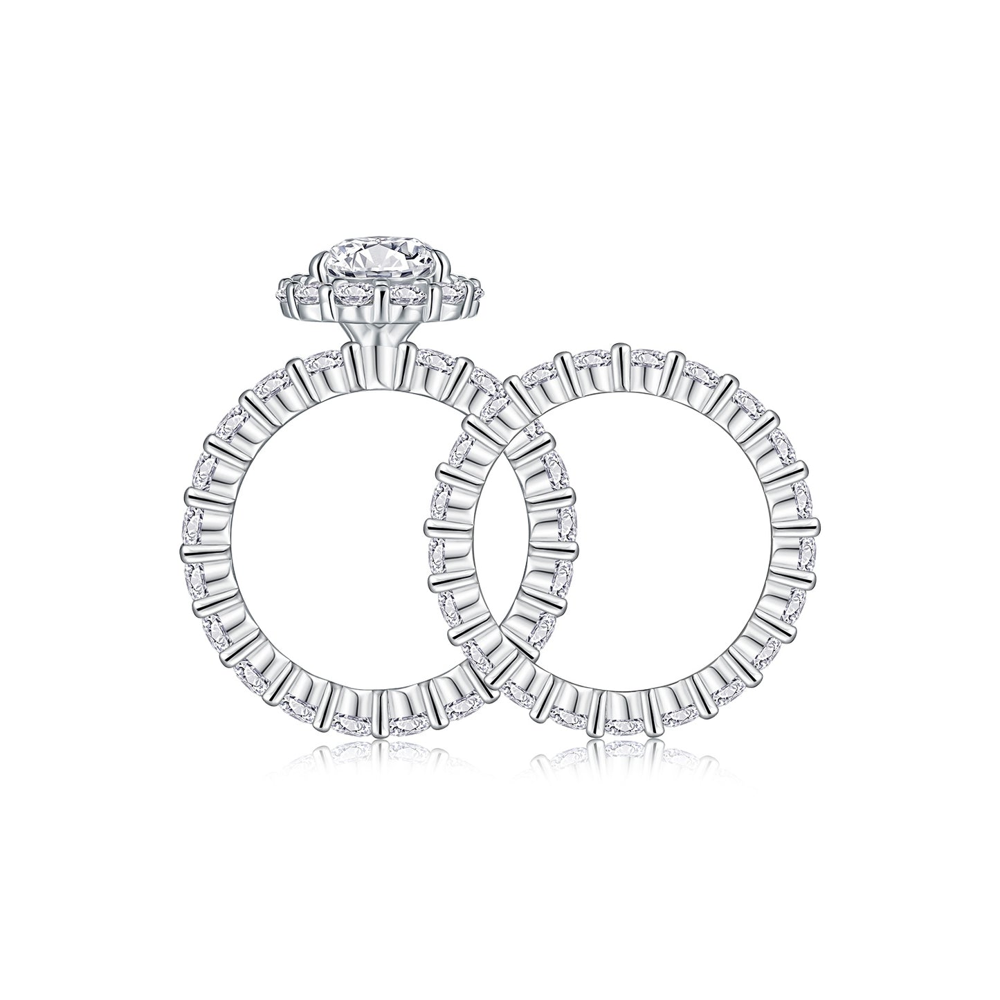 Pear-Shaped Moissanite Sterling Silver Ring - Platinum Plated Wedding Band