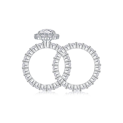Pear-Shaped Moissanite Sterling Silver Ring - Platinum Plated Wedding Band