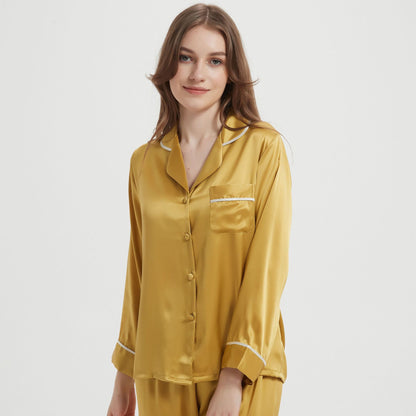 Women's Luxe Silk Two-Piece Pajama Set - 100% Pure Mulberry Silk Long Sleeve Sleepwear