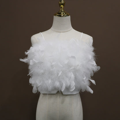 Women's Embroidered Feather Camisole Top - Summer Tube Top with Petal Details