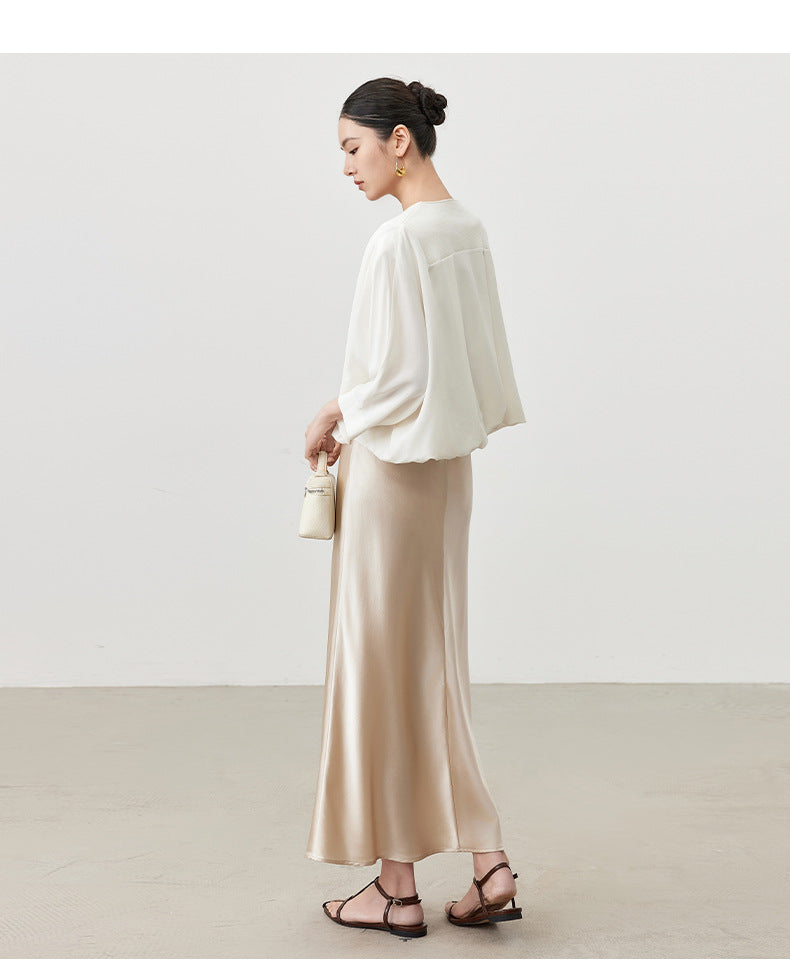 Women's Luxe Silk High-Waist Pencil Skirt - Premium Lined Skirt with Concealed Zipper