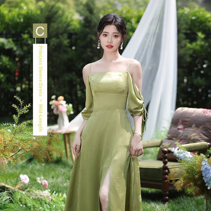 Women's Green Sleeveless High-Waist Bridesmaid Dress — Multiple Lengths & Styles