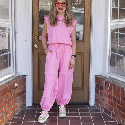Sleeveless Backless Jumpsuit - Loose Fit with Elastic Waist and Pockets