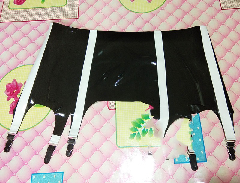 Latex Garter Coat with Gourd Buckle Straps - Color Block Design