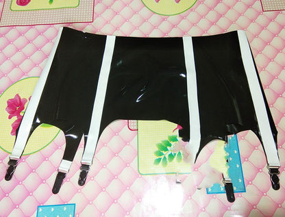 Latex Garter Coat with Gourd Buckle Straps - Color Block Design