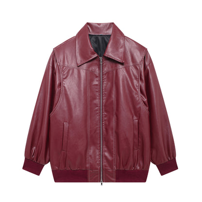 Women's Chenille Moto Biker Jacket - Loose Fit Lapel Zip-Up Jacket with Long Sleeves