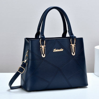 Women's Color Block Handbag - PU Leather Commuter Tote with Multiple Compartments