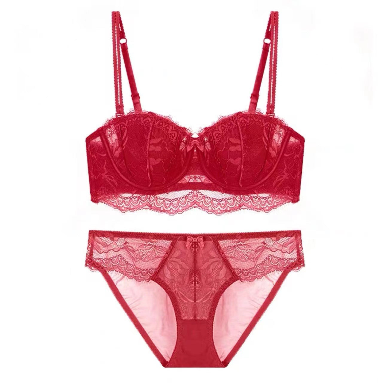 Women's Lace Strapless Bra and Shorts Set - Half Cup Convertible Design