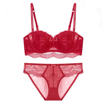 Women's Lace Strapless Bra and Shorts Set - Half Cup Convertible Design