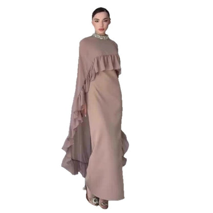 Women's Two-Piece Sleeveless Ruffled Beaded Dress Set - High-Waist Maxi Dress