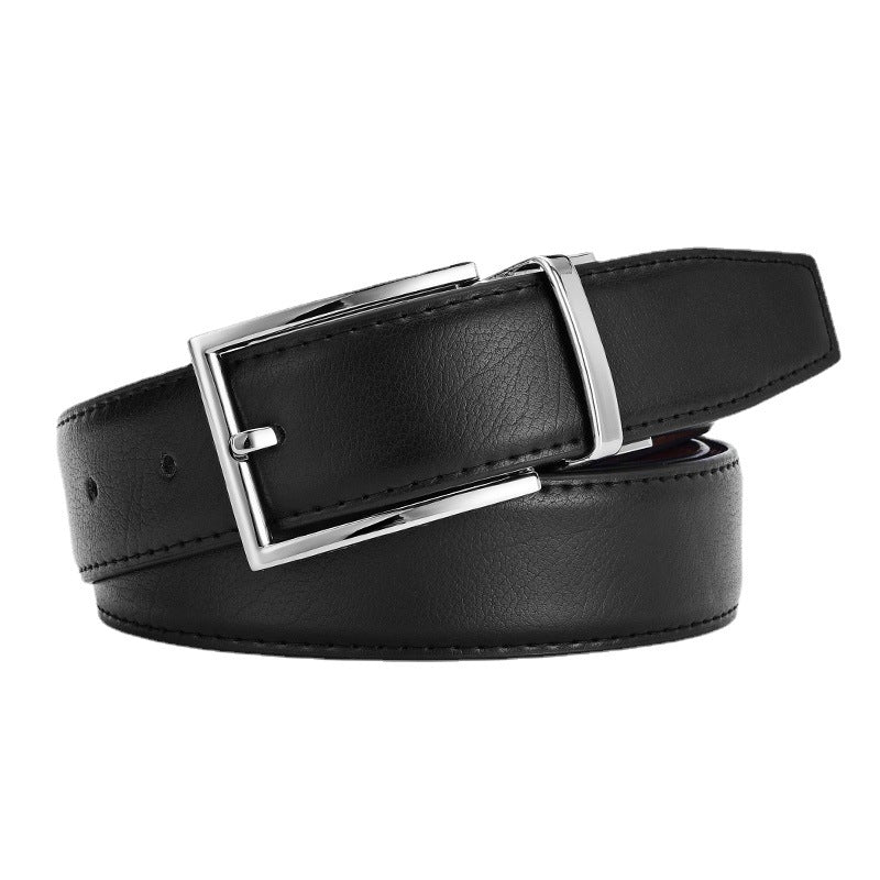 Men's Rotating Pin Buckle Genuine Leather Belt - Two-Layer Cowhide with Alloy Buckle