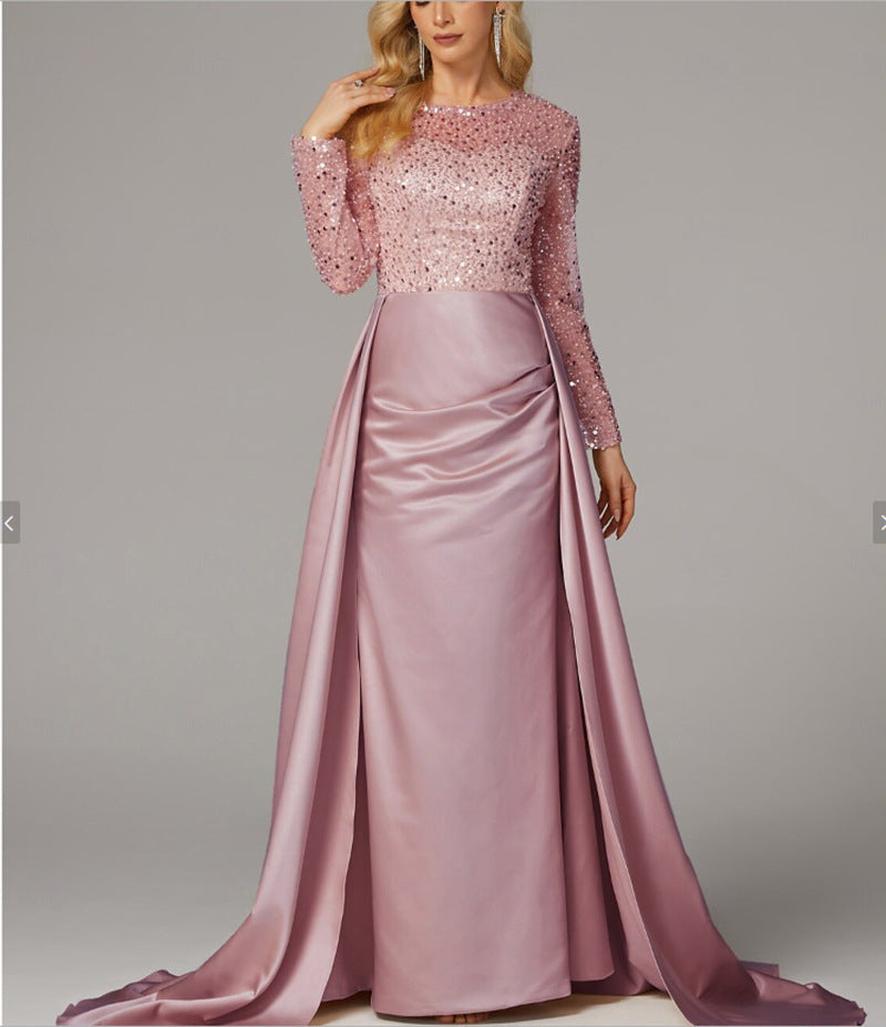 Sequin Long Sleeve Flared Hem Maxi Evening Gown | Elegant Formal Dress