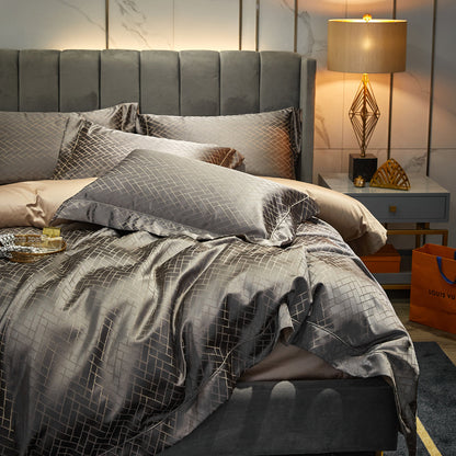 Luxury Jacquard Bedding Set - 4-Piece European Satin Brocade Collection