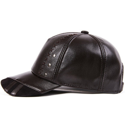 Full-Grain Sheepskin Leather Baseball Cap - Korean Style Adjustable Dome Crown
