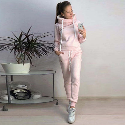 Women's Fleece Patchwork Activewear Set - Long Sleeve Top & Pants