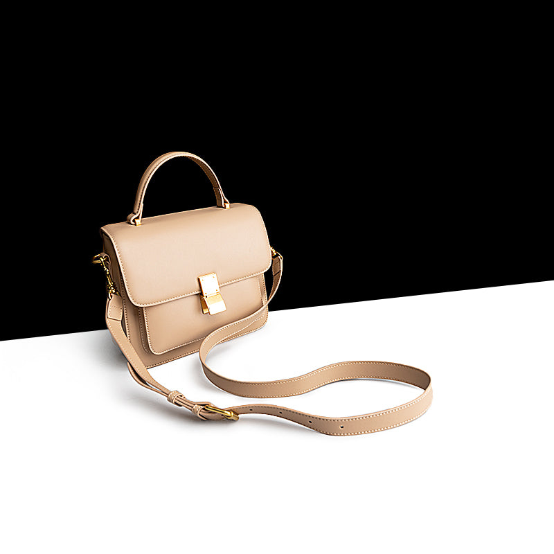 Cowhide Leather Women's High-End Retro Square Shoulder Bag - European American Style with Zipper