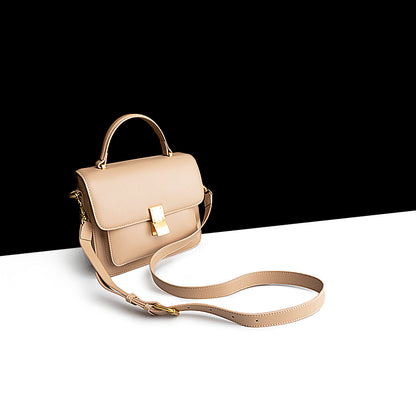 Cowhide Leather Women's High-End Retro Square Shoulder Bag - European American Style with Zipper