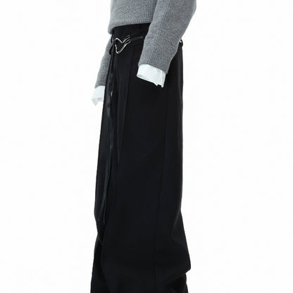 Men's Metal Strap Design Straight Trousers - Casual Pleated Pants