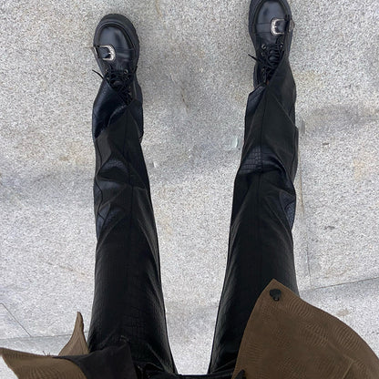 High Waist Split Leg Motorcycle Leather Pants