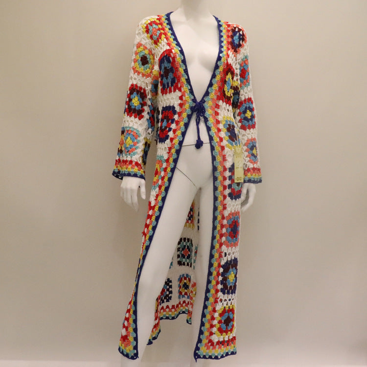 Hollow Crochet Beach Cardigan Dress - Lightweight Cotton Cover-Up