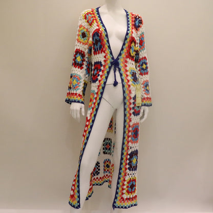 Hollow Crochet Beach Cardigan Dress - Lightweight Cotton Cover-Up