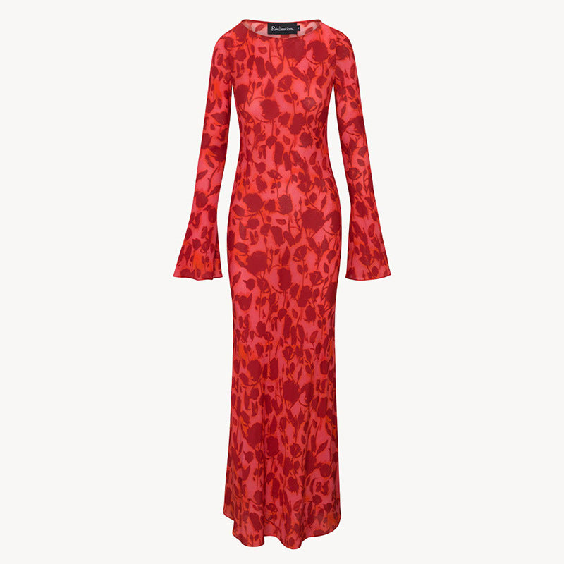 Luxe Silk Floral A-line Dress - Long Sleeve Midi Dress